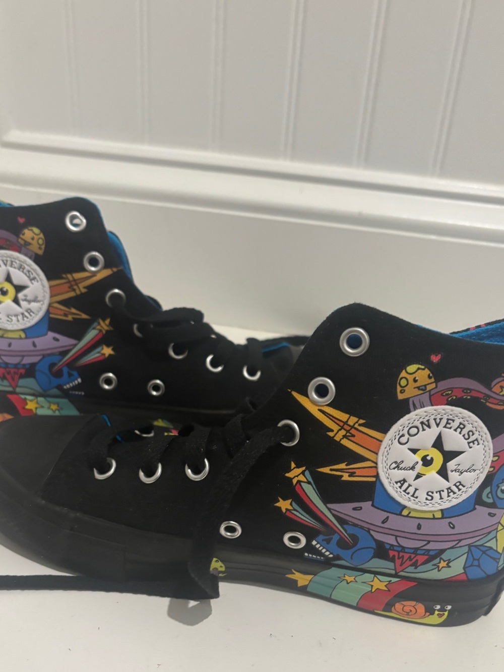 NVW Converse Kids Black High-Top Sneakers with Colorful Space Graphic